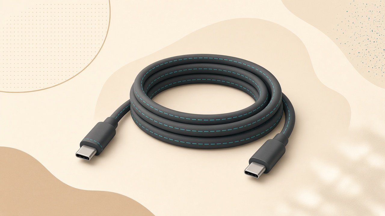 Braided USB-C cable coiled on a light background
